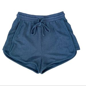 Le Lis Dark Gray Slate Blue Waffle Textured Drawstring Shorts